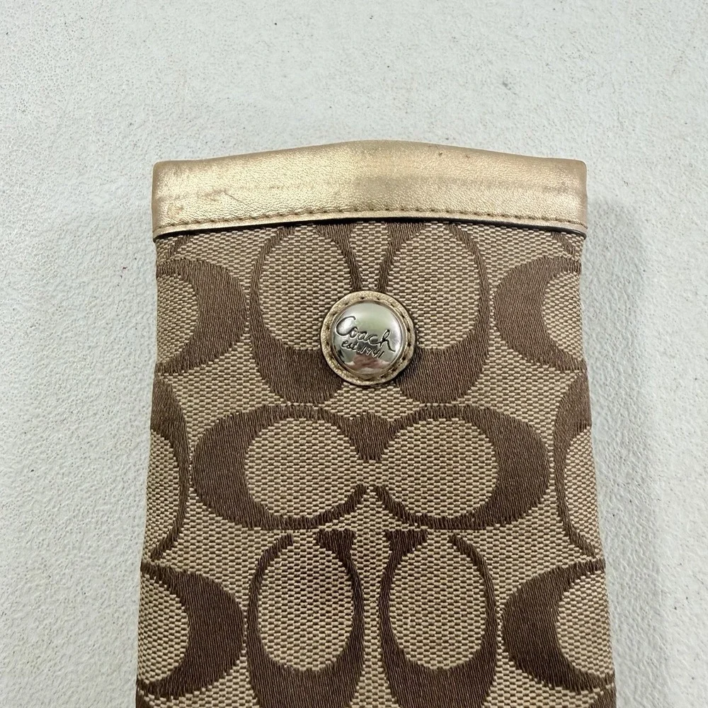 Coach Signature Canvas Leather Soft Eyeglasses Sunglasses Case Gold Squeeze Top